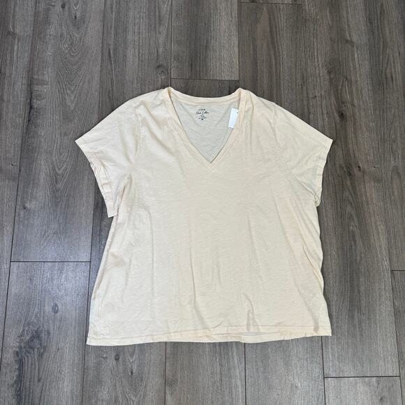 J.Crew Short-Sleeve Vintage Cotton V-Neck Tee Womens Plus Size 3X Cream Slim Fit - Picture 3 of 7
